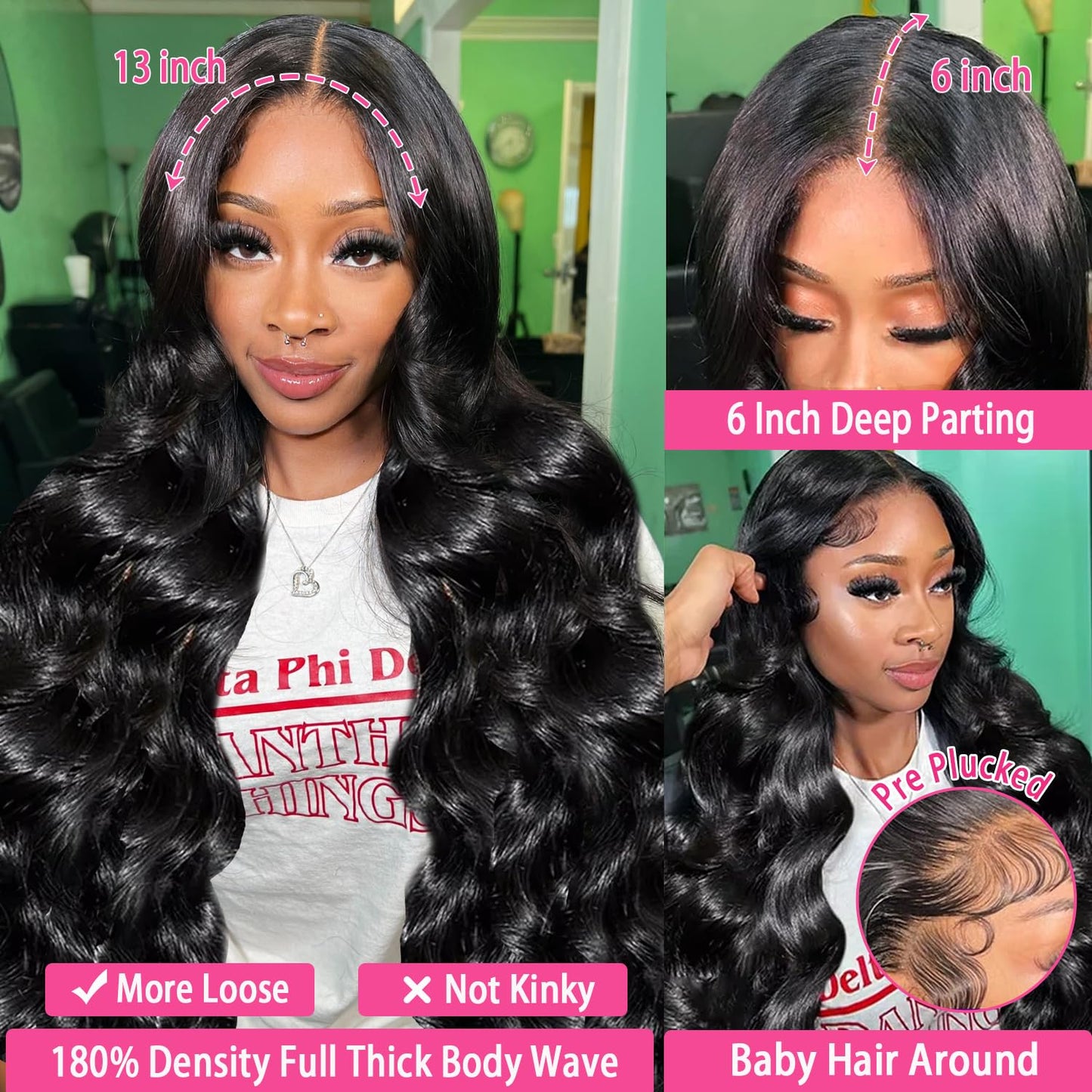 Smabuity 13x6 Body Wave Lace Front Wigs Human Hair HD Transparent Lace Front Wigs Human Hair 180% Density Glueless Frontal Wigs Human Hair for Women Pre Plucked with Baby Hair Natural Black 22 Inch
