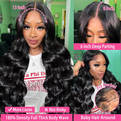 Smabuity 13x6 Body Wave Lace Front Wigs Human Hair HD Transparent Lace Front Wigs Human Hair 180% Density Glueless Frontal Wigs Human Hair for Women Pre Plucked with Baby Hair Natural Black 22 Inch