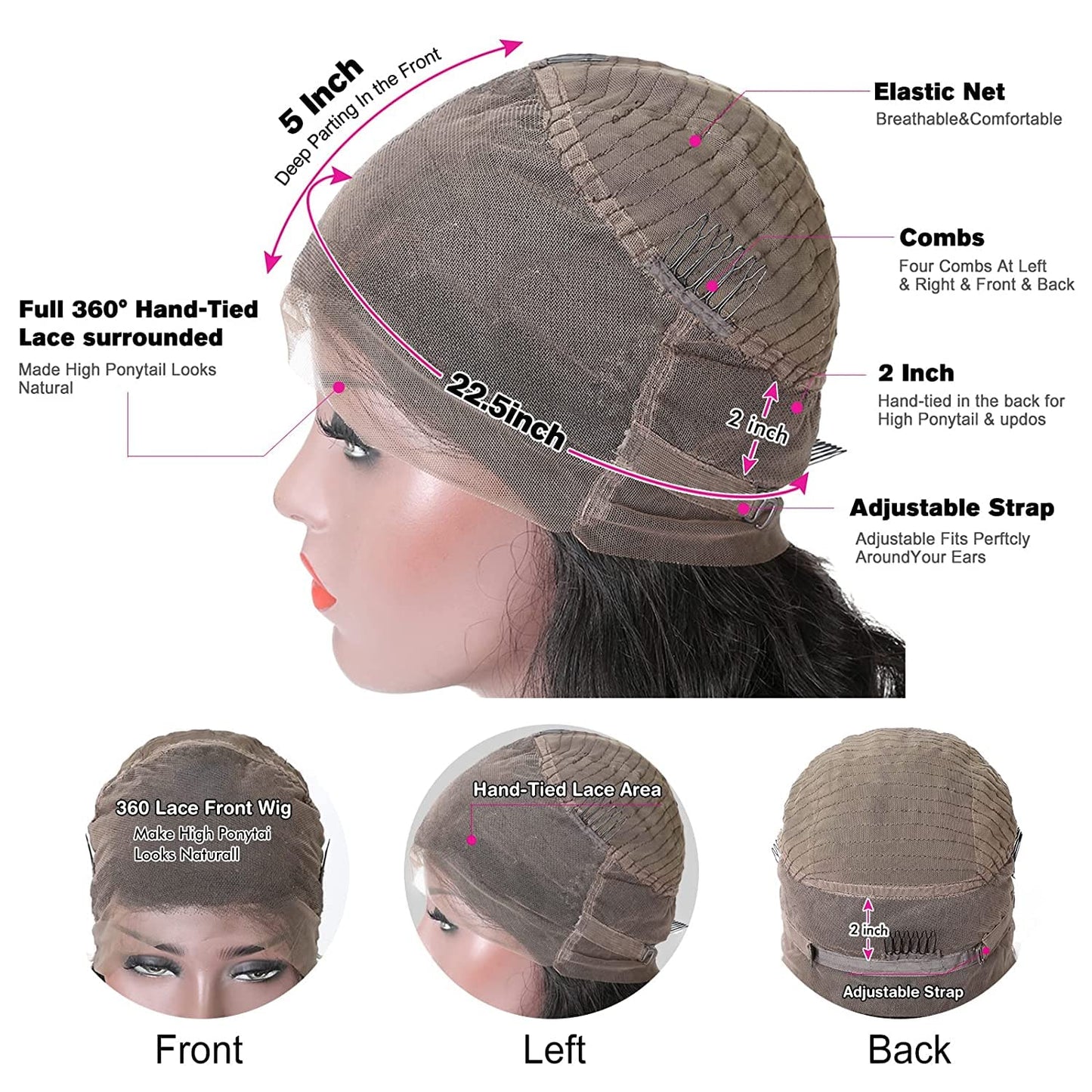 catti 360 Lace Front Wigs Human Hair Wigs for Black Women Body Wave 360 Full Lace Frontal Wigs Human Hair Glueless HD Lace Front Wigs Human Hair Pre Plucked With Baby Hair Lace Front Wig (18 Inch)