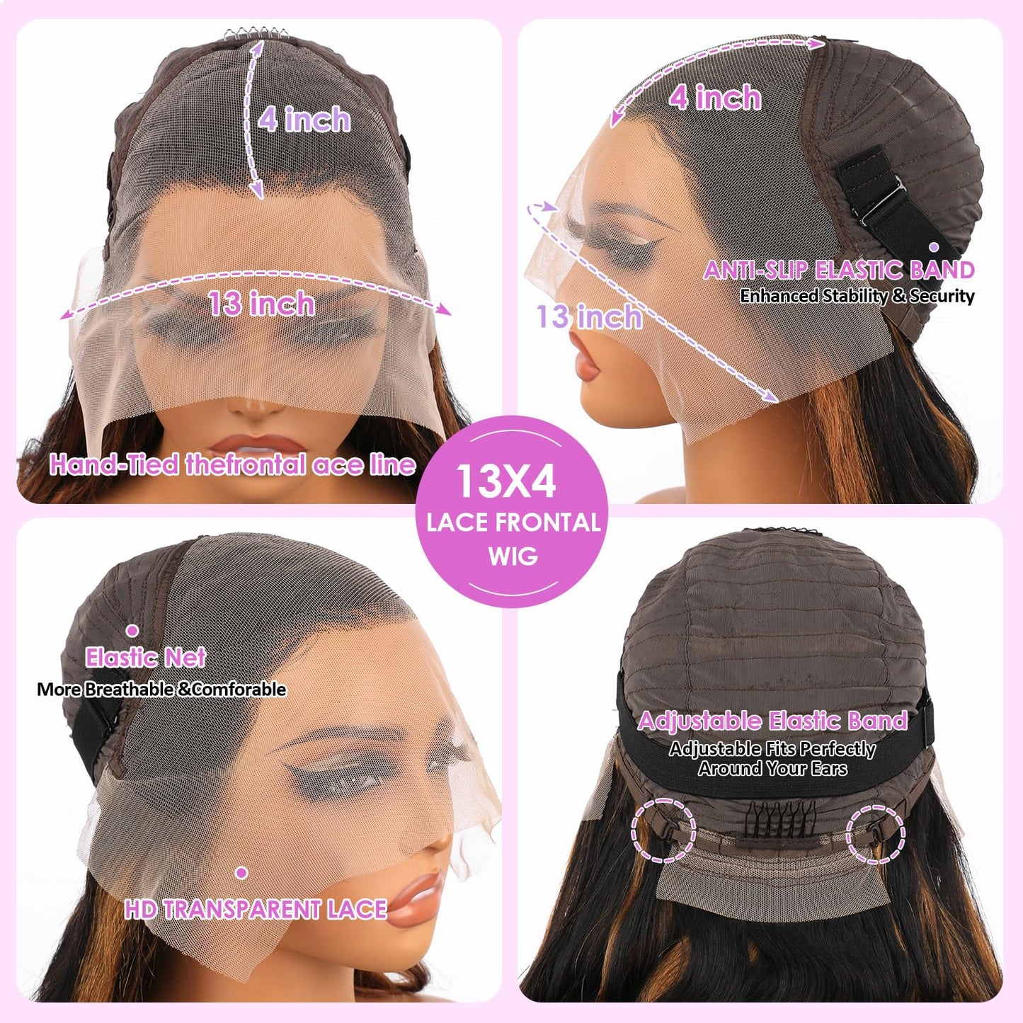 Vemalin Highlight Ombre Lace Front Wig Human Hair Body Wave Lace Front Wigs Human Hair Pre Plucked 13x4 1B/30 Brown Highlight Wig 200 Density Colored 26 Inch Balayage Glueless Wigs for Women