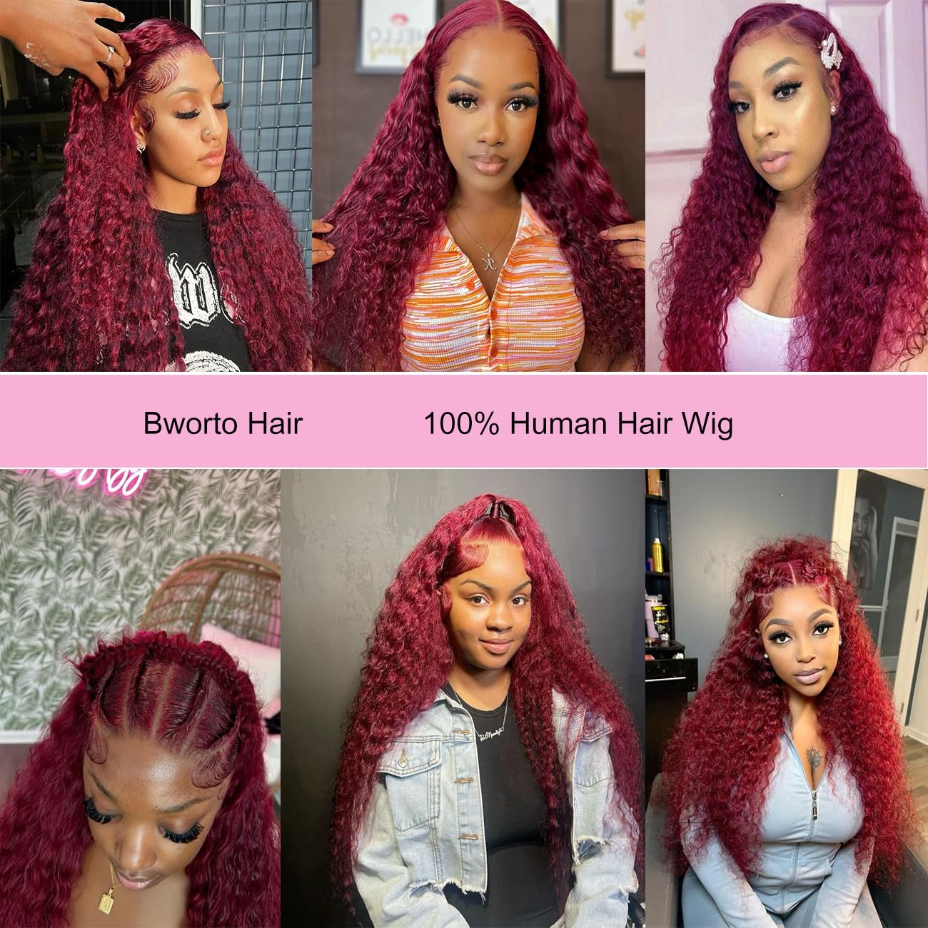 Bworto Burgundy Wig Human Hair 99j Burgundy 13x6 Deep Wave Lace Front Wigs Human Hair Pre Plucked HD Transparent Lace Frontal Wigs for Black Women Red Colored Wig 18 Inch