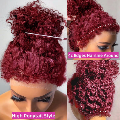 250 Density Hidden Strap Water Wave 360 99j Burgundy Glueless Wigs Human Hair Pre Plucked Pre Bleached Human Hair Wig With Drawstring Wet and Wavy HD Full Lace Front Wigs Human Hair 22 Inch