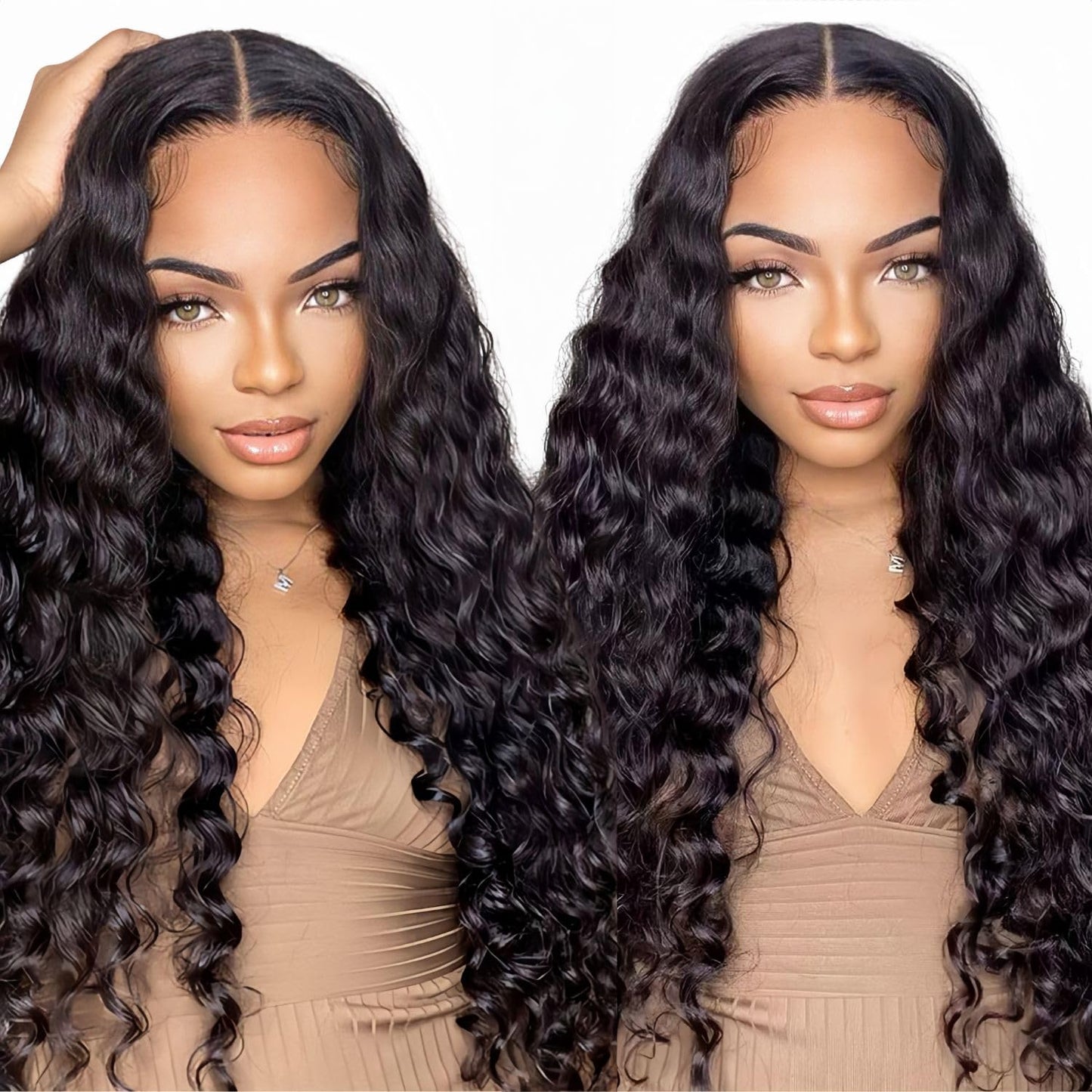 Wear and Go Glueless Wigs Human Hair Pre Plucked Pre Cut Deep Wave Lace Front Wigs 200 Density 5x5 HD Lace Closure Wigs Human Hair No Glue Ready to Wear Wig for Beginner (natural color, 18 inch)
