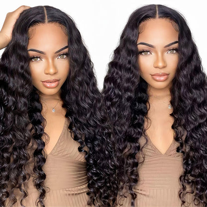 Wear and Go Glueless Wigs Human Hair Pre Plucked Pre Cut Deep Wave Lace Front Wigs 200 Density 5x5 HD Lace Closure Wigs Human Hair No Glue Ready to Wear Wig for Beginner (natural color, 18 inch)