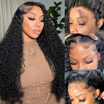 Ysxbui Deep Wave Lace Front Wigs Human Hair 13x4 HD Transparent Lace Frontal Curly Wigs for Women Human Hair 180% Density Glueless Wigs Human Hair Pre Plucked with Baby Hair Natural Color (22 Inch)