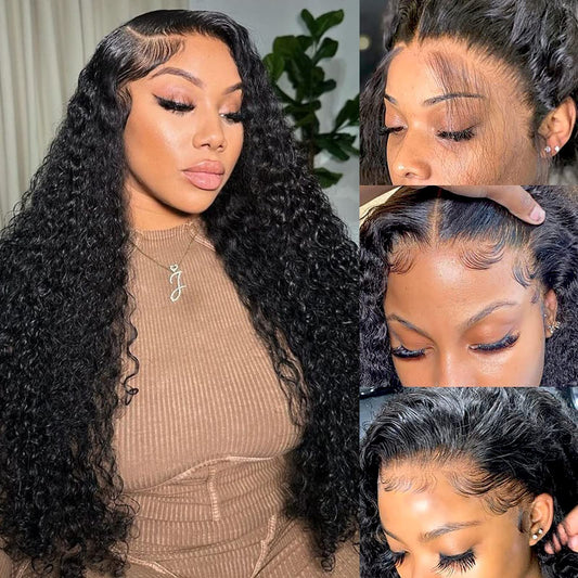 Ysxbui Deep Wave Lace Front Wigs Human Hair 13x4 HD Transparent Lace Frontal Curly Wigs for Women Human Hair 180% Density Glueless Wigs Human Hair Pre Plucked with Baby Hair Natural Color (22 Inch)