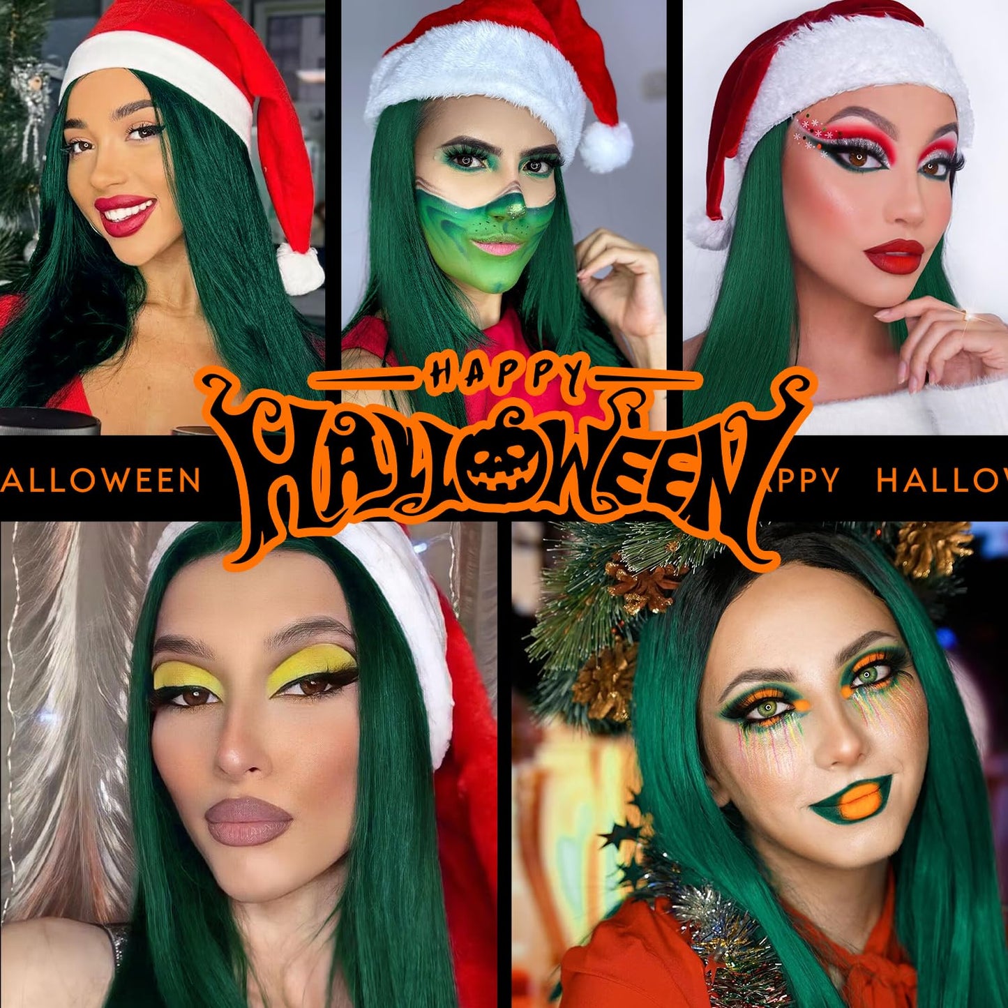 WIGER Green Wig Long Straight Hair Wigs Middle Part Natural Heat Resistant Synthetic Fiber Party Cosplay Costume Full Wigs for Women Girls