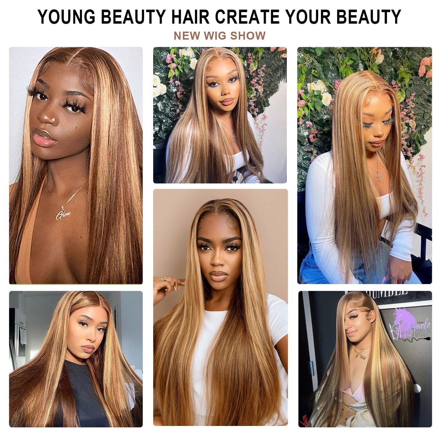 Xinran Highlights Blonde Ombre Wigs for Women，Long Straight Brown Blonde Mixed Wig Small Area Lace Front，Synthetic Natural Hairline Replacement Daily Use 30 Inch