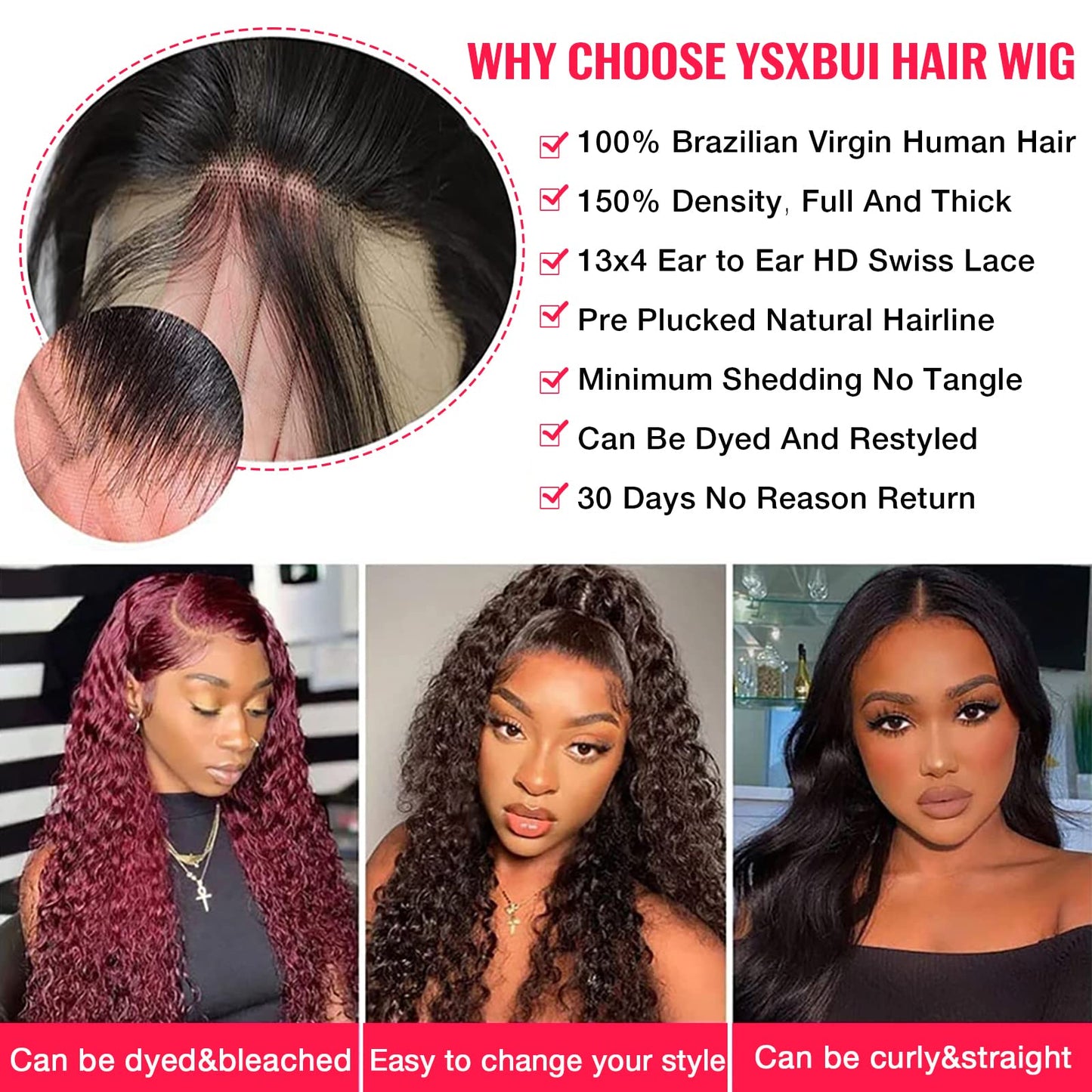 Ysxbui Deep Wave Lace Front Human Hair Wig - Pre-Plucked 180 Density 13x4 Curly HD With Natural Hairline - Wet and Wavy Glueless for Women (20 Inch)