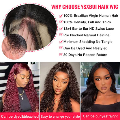Ysxbui Deep Wave Lace Front Human Hair Wig - Pre-Plucked 180 Density 13x4 Curly HD With Natural Hairline - Wet and Wavy Glueless for Women (20 Inch)