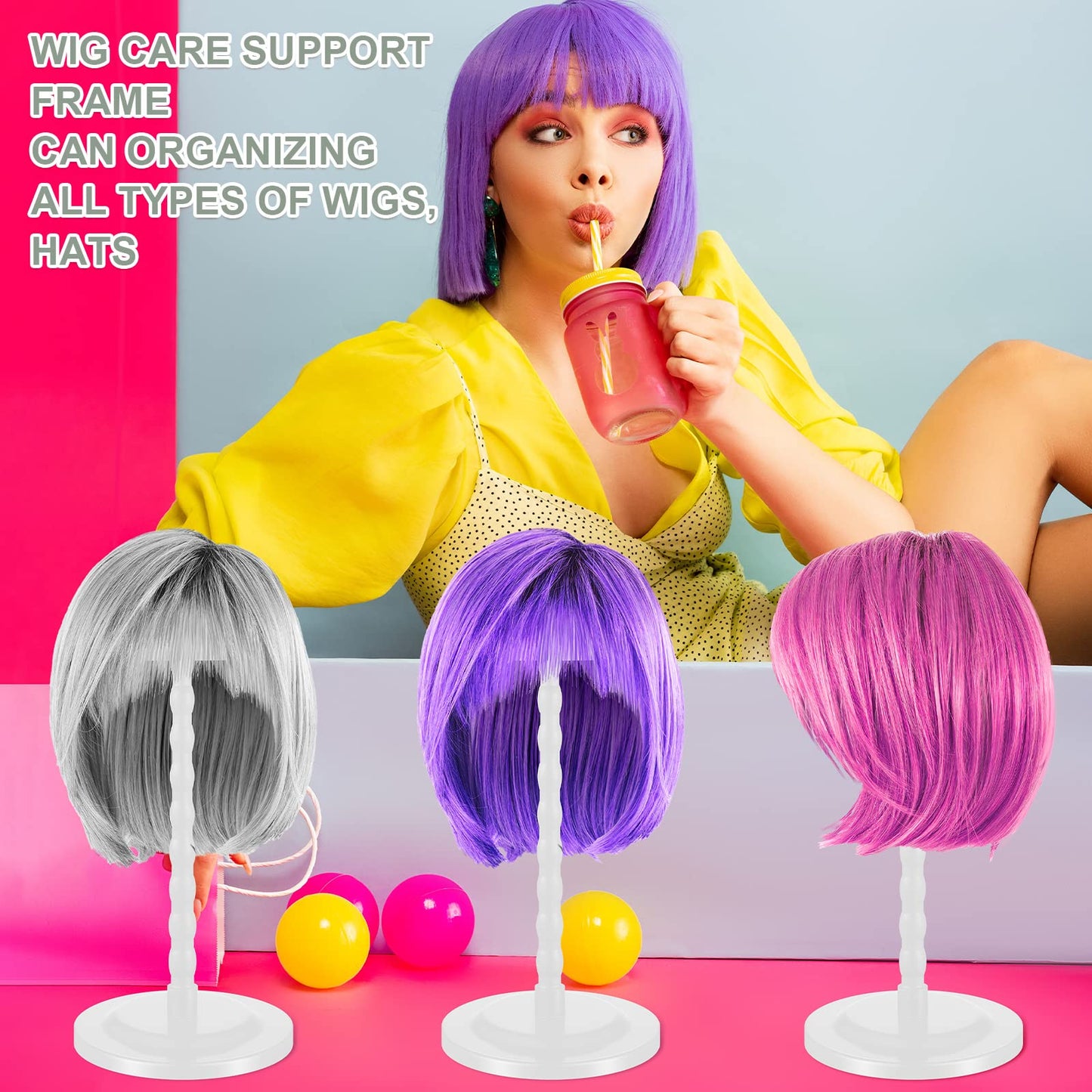 Reginary 8 Pieces Wig Head Stand for Multiple Wigs Mannequin Head 13.8 Inch Portable Hat Display Stand Travel Wig Holder for Styling Non Slip Stable DIY Practice Hat Holder(White)