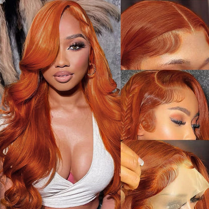 Ginger Wig Human Hair 13x6 Ginger Lace Front Wigs Human Hair 200% Density Body Wave Hd Lace Frontal Wigs Human Hair Pre Plucked Ginger Orange Colored Wigs for Women 28Inch
