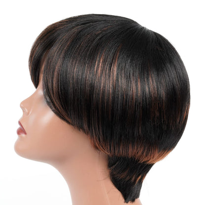 ToyoTress Short Pixie Cut Wigs - 4 Inch Black Mix Brown Short Layered Wig For Black Women, Light Yaki Straight Daily Costume Synthetic Hair Wigs Heat Resistant (4 Inch, SP1B/30)