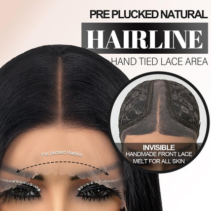 Glueless Synthetic Lace Front Wig 26 Inches Long Straight Black Wigs for Black Women 13x5x1 HD Lace Hand Tied Pre Plucked Hairline (#1B Natural Black, 26 Inch)