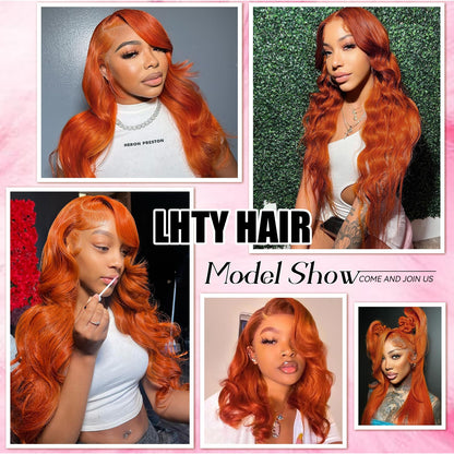 Ginger Wigs Human Hair Pre Plucked Body Wave 13x6 HD Lace Frontal Wigs 200% Density 350# Ginger Orange Colored Wigs for Women Lace Front Wigs Human Hair 24 Inch