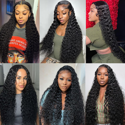 Odored 30 Inch Deep Wave Lace Front Wigs Human Hair 13x6 HD Transparent Deep Curly Lace Frontal Wigs 180% Density Glueless Wigs Human Hair pre Plucked with Baby Hair Natural Color