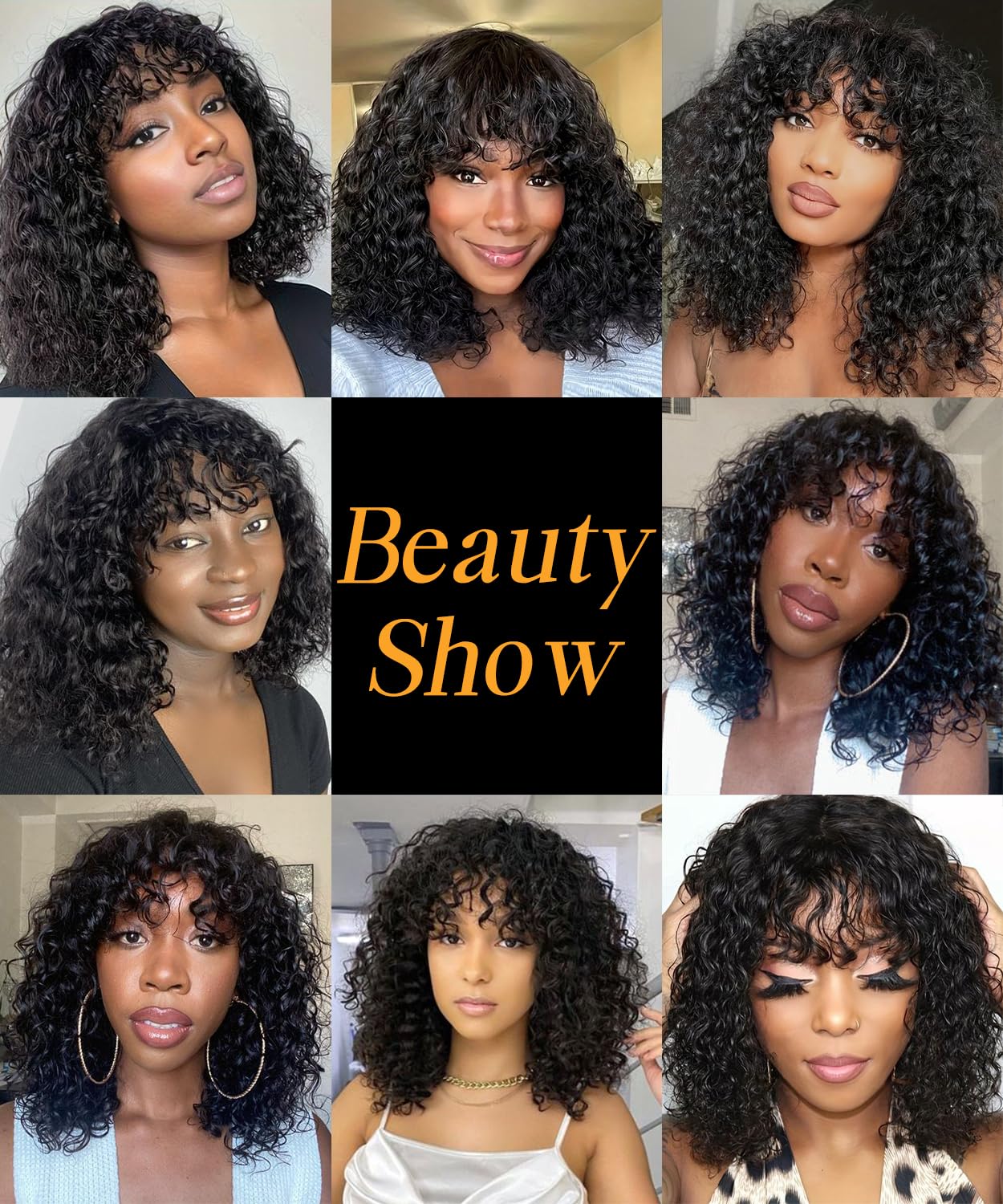 JuneMet 12 Inch Wig with Bangs Human Hair Bob Water Wave 2x4 HD Lace Closure Front Curly Wigs Human Hair Bang Wig Glueless Ready to Wear and Go for Beginners 100% Brazilian Human Hair for Black Women