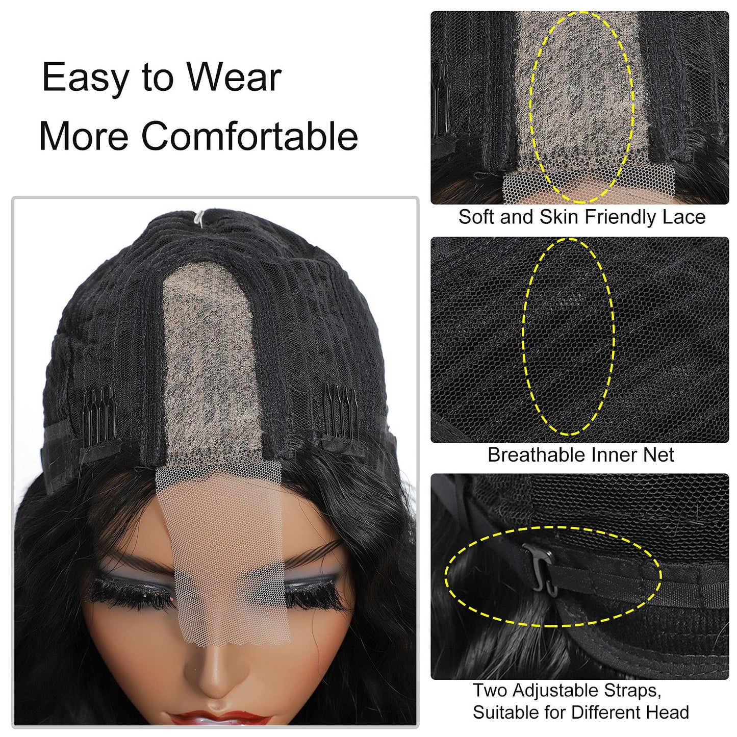 28 Inch Long Curly Synthetic Hair Wigs for Women Black Lace Front Wig Synthetic Curly Wigs Deep Wave Wig with 4" Simulated Scalp Natural Crimps Curls Hair Replacement Wigs for Daily Party Use 1B#