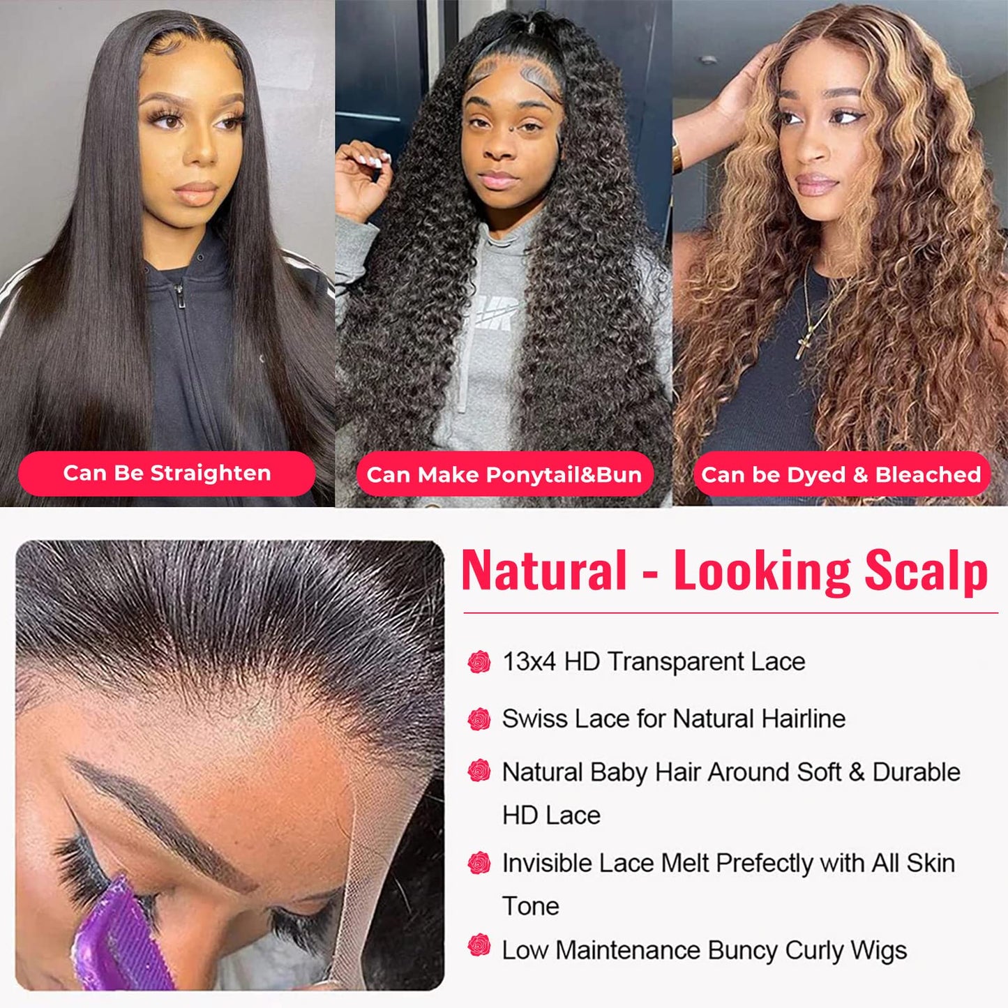 Ysxbui Deep Wave Lace Front Wigs Human Hair 13x4 HD Transparent Lace Frontal Curly Wigs for Women Human Hair 180% Density Glueless Wigs Human Hair Pre Plucked with Baby Hair Natural Color (22 Inch)
