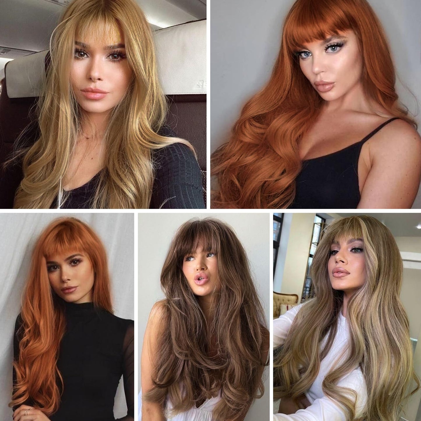 HAIRCUBE Brown to Blonde Wig with Bangs for Women Brown and Blonde Long Wavy Hair Wig Curly Wavy Synthetic Wigs for Girls Daily Party Use
