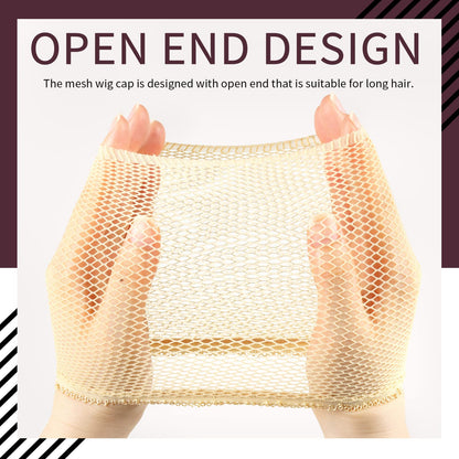 FANDAMEI Wig Caps Net, 4PCS Wig Caps Mesh Net Open End, Light Brown Wig Cap for women, Nylon Mesh Wig Caps Net, Strength Wig Cap Light Brown