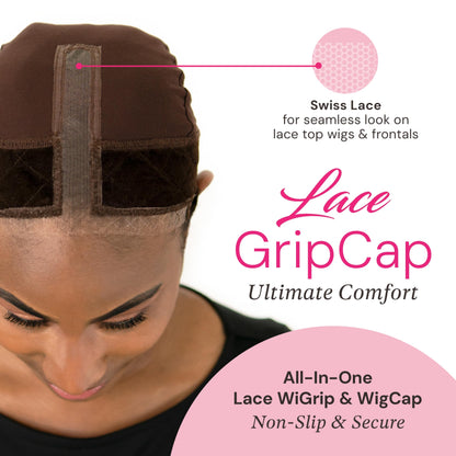 MILANO COLLECTION Lace Wig Grip Cap for Women, Adjustable Wig Caps for Women Non Slip with Headband to Secure Lace Top Perfectly in Place, One Size Fits All, Chocolate Brown, 2 Pack