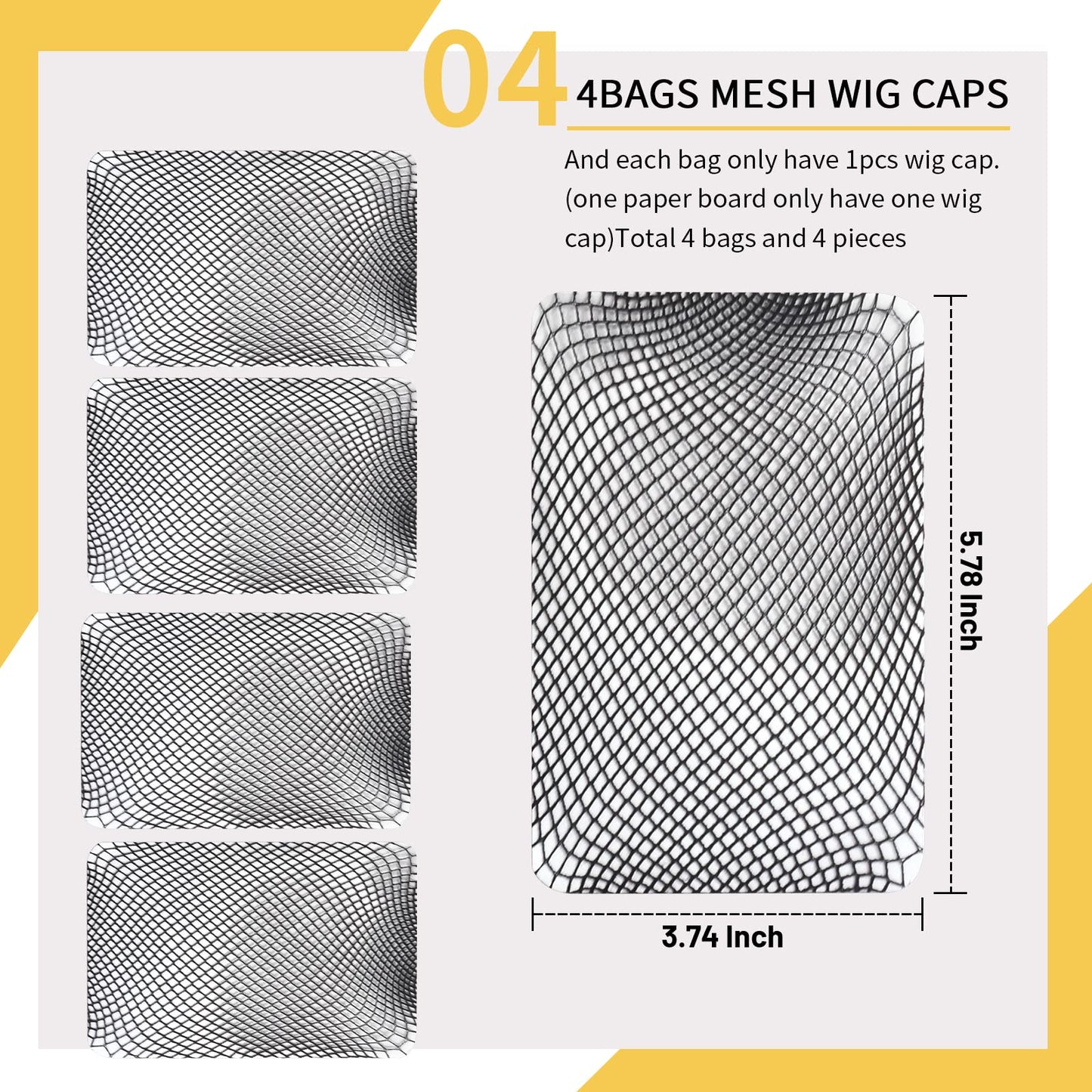 Fandamei 4PCS Wig Caps Mesh Net Open End, Black Wig Cap for Women, Nylon Mesh Wig Caps Net, Strength Wig Cap