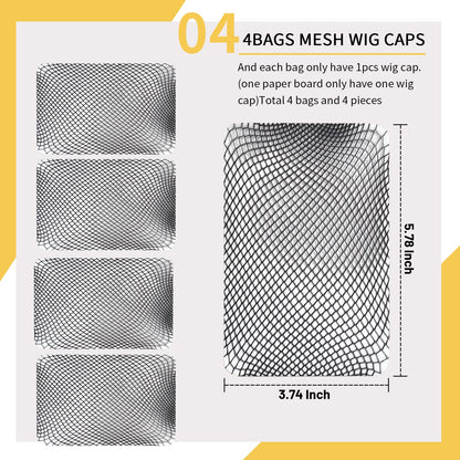 Fandamei 4PCS Wig Caps Mesh Net Open End, Black Wig Cap for Women, Nylon Mesh Wig Caps Net, Strength Wig Cap