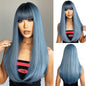ENTRANCED STYLES Ombre Blue Wig with Bangs Long Straight Mixed Blue Wigs for Women Cosplay Wigs for Girls Natural Hairline Heat Resistant Synthetic Wig for Cosplay Halloween Party Daily