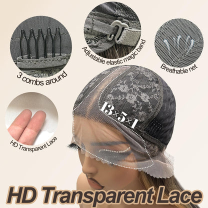 Glueless Synthetic Lace Front Wig 26 Inches Pre Plucked 13x5x1 Straight HD Lace Wigs for Black Women (4/27 Highlight, 26 Inch)