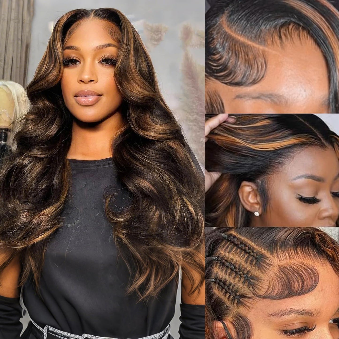 Vemalin Ombre Lace Front Wig Human Hair Highlight Body Wave Lace Front Wigs Human Hair Pre Plucked 13x4 Transparent Lace Frontal Wig 200 Density Glueless 1B/30 Highlighted Wigs 20 Inch