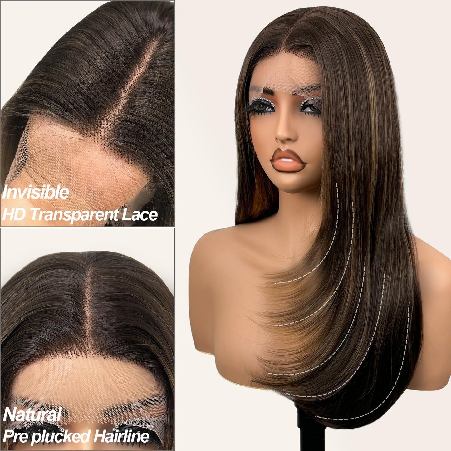 Glueless Synthetic Lace Front Wig 26 Inches Pre Plucked 13x5x1 Straight HD Lace Wigs for Black Women (4/27 Highlight, 26 Inch)
