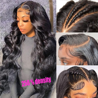 Ainmeys 30 Inch 13x6 Body Wave Lace Front Wigs Human Hair 250% Density Pre Plucked HD Transparent Lace Frontal Wigs for Black Women 10A Glueless Wigs