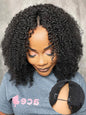 ISEE V Part Human Hair Kinky Curly Minimal/No Leave Out Upgrade U Part Wig for Black Women Human Hair V Shape Wig Kinky Curly Thin Part Glueless Clip In Half Wig 180% Density Natural Color 16 Inch