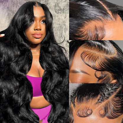 Wolfay 32 Inch 13x6 HD Lace Front Wigs Human Hair Body Wave 13x6 Transparent Frontal Wigs Human Hair Pre Plucked Natural Hairline 180% Density Glueless Wig for Women Daily Party Natural Black