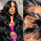 Wolfay 34 Inch 13x6 HD Lace Front Wigs Human Hair Body Wave 13x6 Transparent Frontal Wigs Human Hair Pre Plucked Natural Hairline 180% Density Glueless Wig for Women Daily Party Natural Black