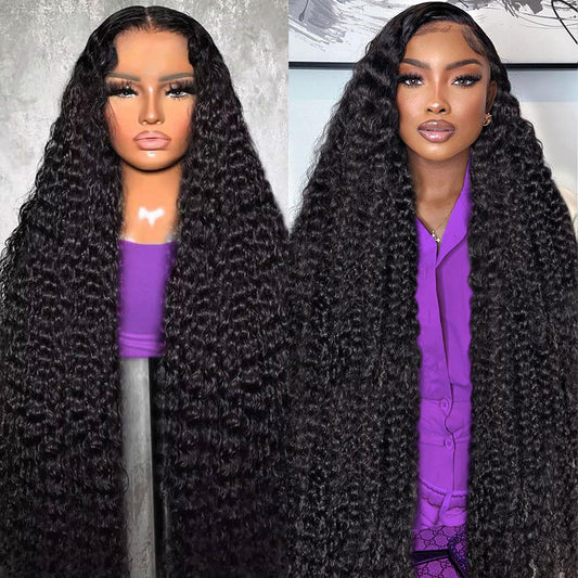 13x4 Deep Wave Lace Front Wigs Human Hair Pre Plucked 200 Density HD Transparent 13x4 Frontal Wigs Human Hair Bleached Knots Curly Hair Wigs 36 Inch