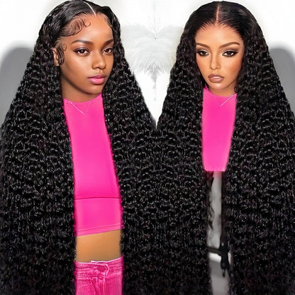13x4 Deep Wave Lace Front Wigs Human Hair 200 Density HD Full Lace Frontal Wig with Baby Hair, Pre-Plucked Bleached Knots, Curly, 20 Inch, for Black Women