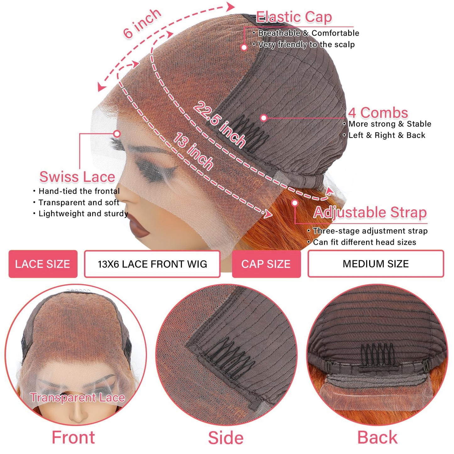 Ginger Wigs Human Hair Pre Plucked Body Wave 13x6 HD Lace Frontal Wigs 200% Density 350# Ginger Orange Colored Wigs for Women Lace Front Wigs Human Hair 24 Inch