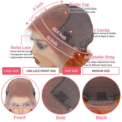 Ginger Wigs Human Hair Pre Plucked Body Wave 13x6 HD Lace Frontal Wigs 200% Density 350# Ginger Orange Colored Wigs for Women Lace Front Wigs Human Hair 24 Inch