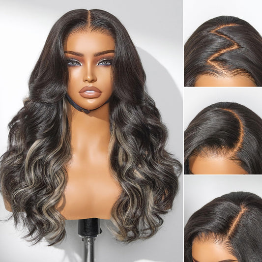 LUVME HAIR 7x6 HD Lace All-Day Comfort Wig 200% Density Hair PartingMax Lace Wigs Mix Blonde Highlight Color Loose Body Wave Lace Front Wigs Human Hair Pre Cut Plucked Lace Frontal Glueless 28 Inches