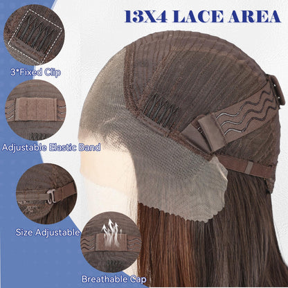 HAIRCUBE 13x4 Lace Front Wig Dark Brown Bob 16 Inch Synthetic Wigs - Glueless HD Wig for Women, Shoulder Length Natural Look Everyday Use