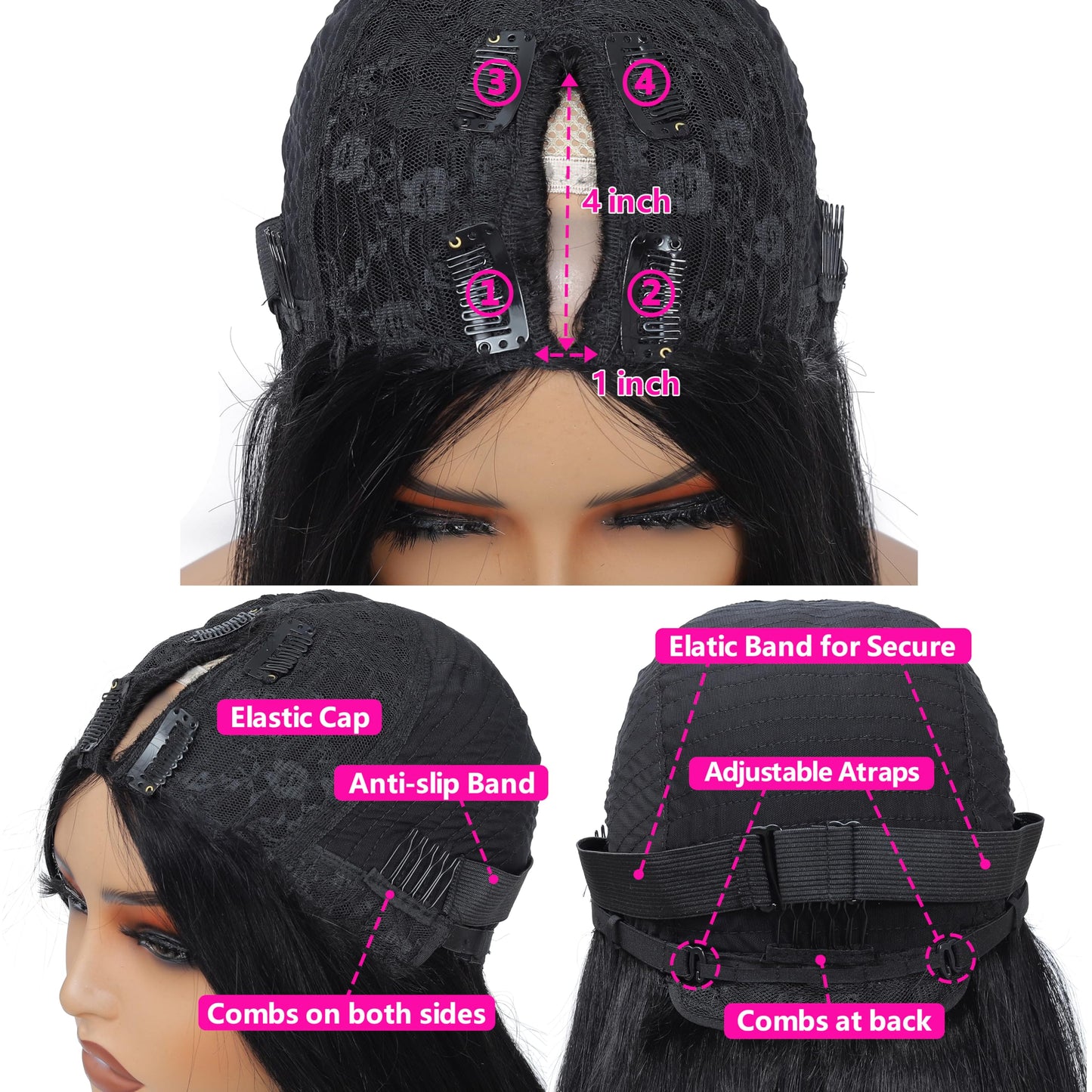 Aolvoblees V Part Wig Human Hair Straight No Leave Out Upgrade U Part Wig for Women Clip in Half Wig Beginner Friendly 200% Density No Lace No Glue No Sew Natural Black 20 Inch