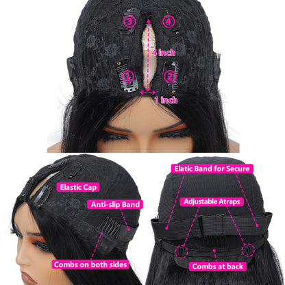 Aolvoblees V Part Wig Human Hair Straight No Leave Out Upgrade U Part Wig for Women Clip in Half Wig Beginner Friendly 200% Density No Lace No Glue No Sew Natural Black 20 Inch