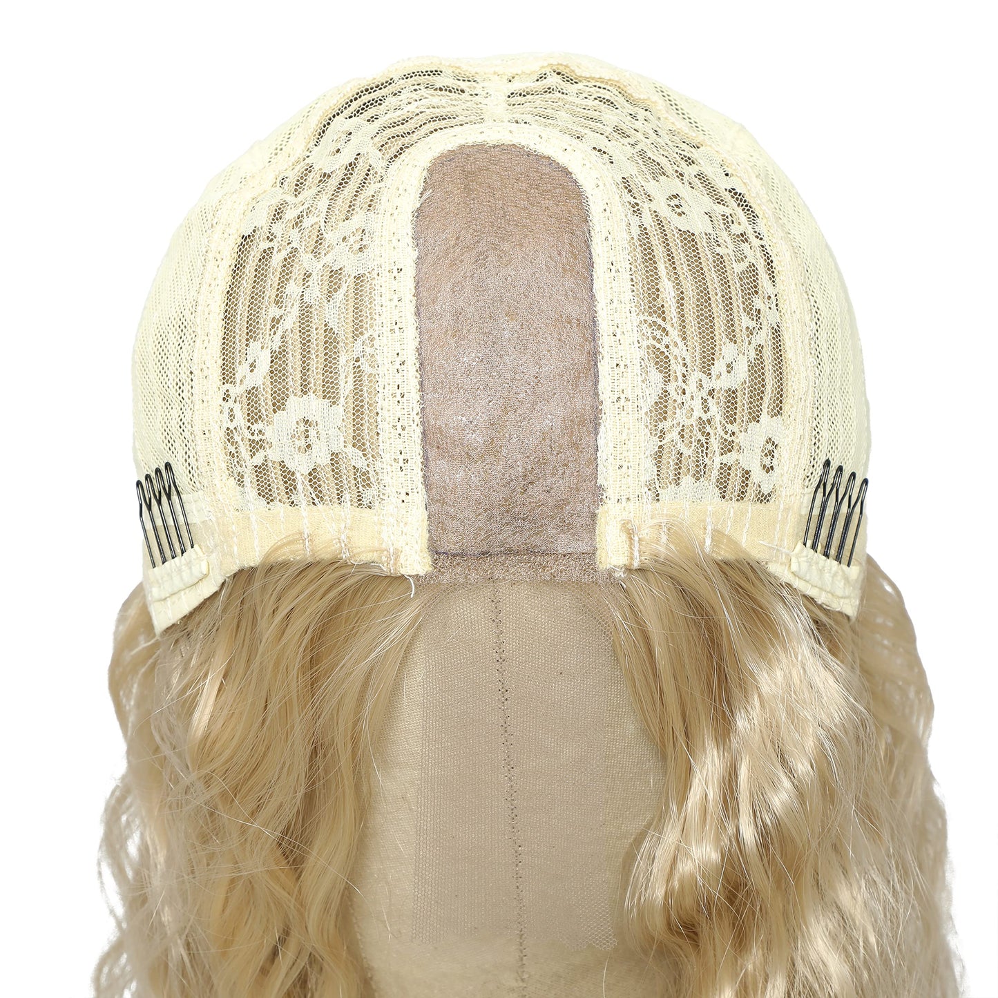 28" Synthetic Curly Wig Honey Blonde Lace Front Wigs for Women Long Deep Wave Lace Wigs Natural Crimps Curls 4" Fake Scalp,15/613#