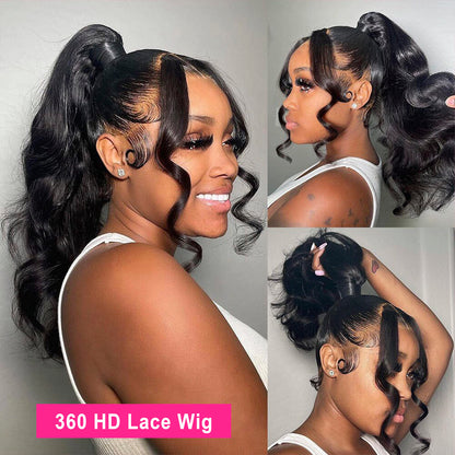 Aaliweya 360 HD Full Lace Frontal Wig Body Wave 360 Lace Front Wig Human Hair for Women 180 density Pre Plucked Glueless Lace Wigs True to Length Can Make Bun And High Ponytail Nautral Black 18Inch
