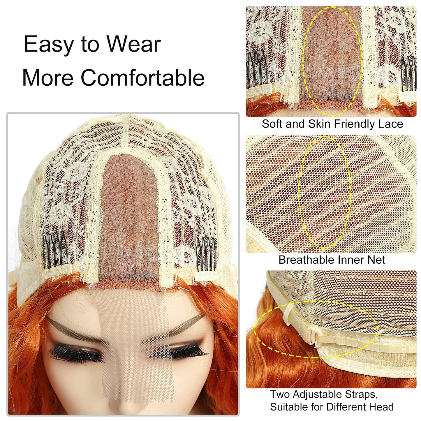 28" Synthetic Curly Wig Long Deep Wave Fake Scalp Lace Wigs for Women Natural Crimps Curls Orange Synthetic Lace Front Wig, 18C#