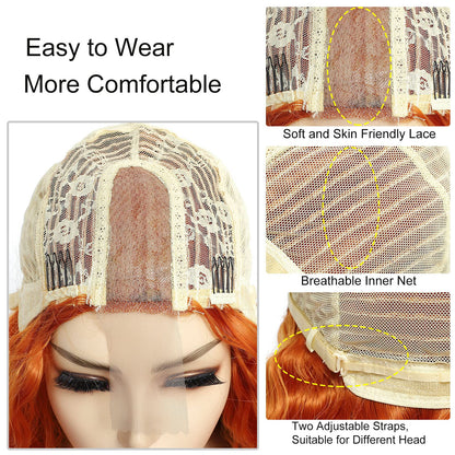 28" Synthetic Curly Wig Long Deep Wave Fake Scalp Lace Wigs for Women Natural Crimps Curls Orange Synthetic Lace Front Wig, 18C#