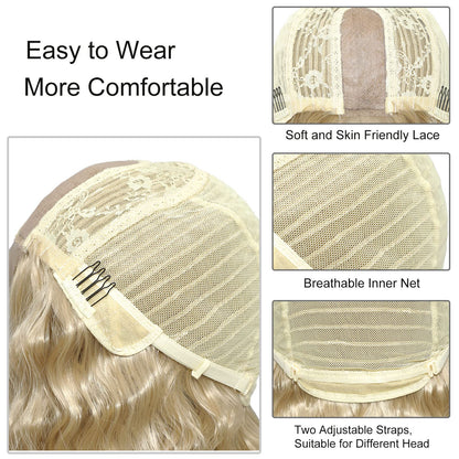 28" Synthetic Curly Wig Honey Blonde Lace Front Wigs for Women Long Deep Wave Lace Wigs Natural Crimps Curls 4" Fake Scalp,15/613#